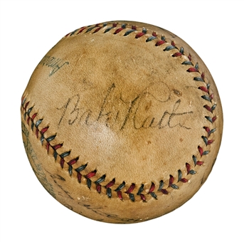 Historic 1933 First All-Star Game Used and Signed Baseball - 5 Signatures Including Babe Ruth, Lou Gehrig and Jimmie Foxx (PSA/DNA & Mears) - Detailed History and Provenance